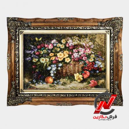 فروش تابلو فرش طرح گلدان حصیری ارزان قیمت